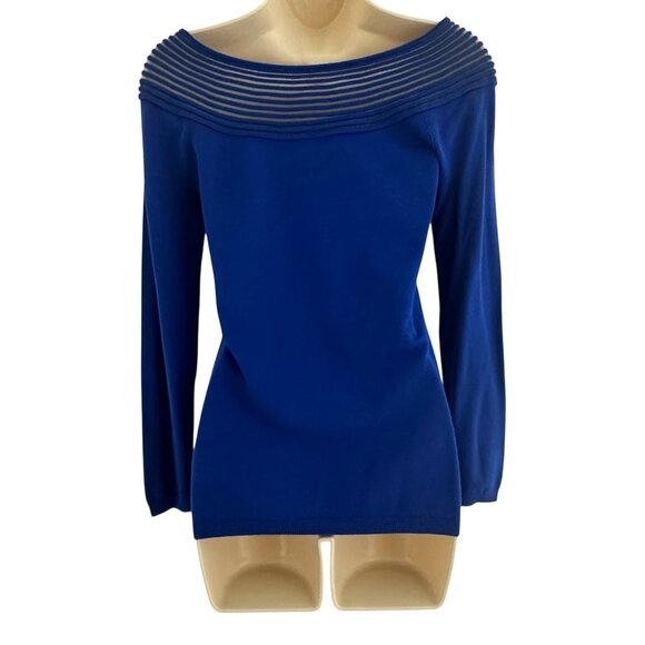 Boston Proper Blue Embellished Illusion Knit Sweater Top Shirt Size XS Evening - Picture 5 of 10